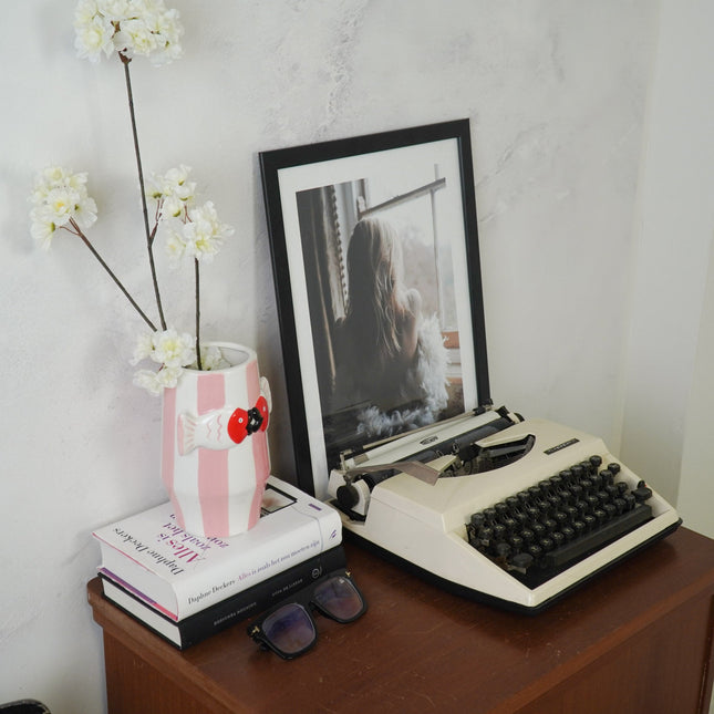 Vaas - Bloemenvaas Vissen- Dolomiet - Roze/Wit/Rood- 14x11,5x18cm