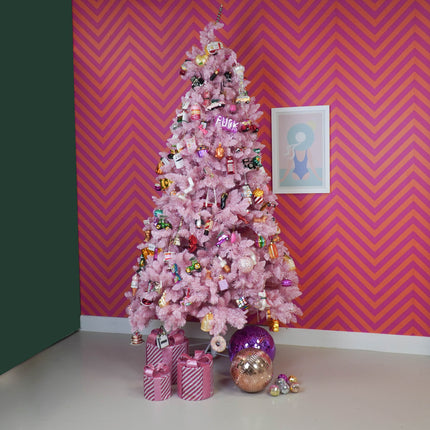 Kerst Led Lamp - Rond - Cadeau Set van 3 - Kunststof - Roze/Wit - 15cm/20cm/25cm