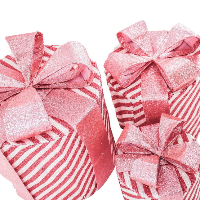 Kerst Led Lamp - Rond - Cadeau Set van 3 - Kunststof - Roze/Wit - 15cm/20cm/25cm