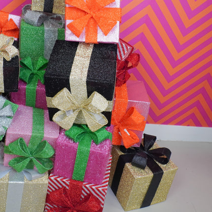 Kerst Led Lamp - Cadeau Set van 3 - Kunststof - Goud/Zwart - 15cm/20cm/25cm