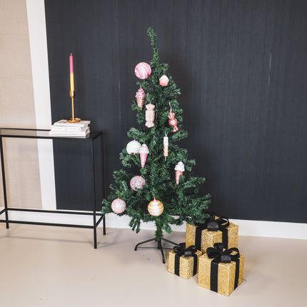 Kerst Led Lamp - Cadeau Set van 3 - Kunststof - Goud/Zwart - 15cm/20cm/25cm