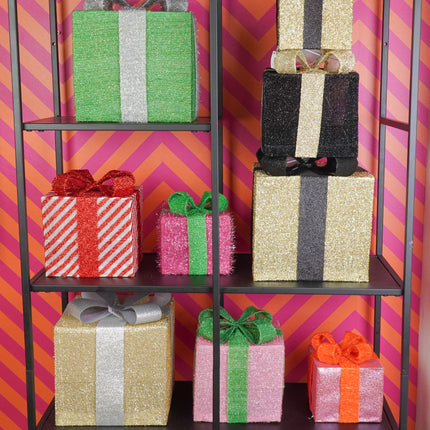 Kerst Led Lamp - Cadeau Set van 3 - Kunststof - Goud/Zwart - 15cm/20cm/25cm