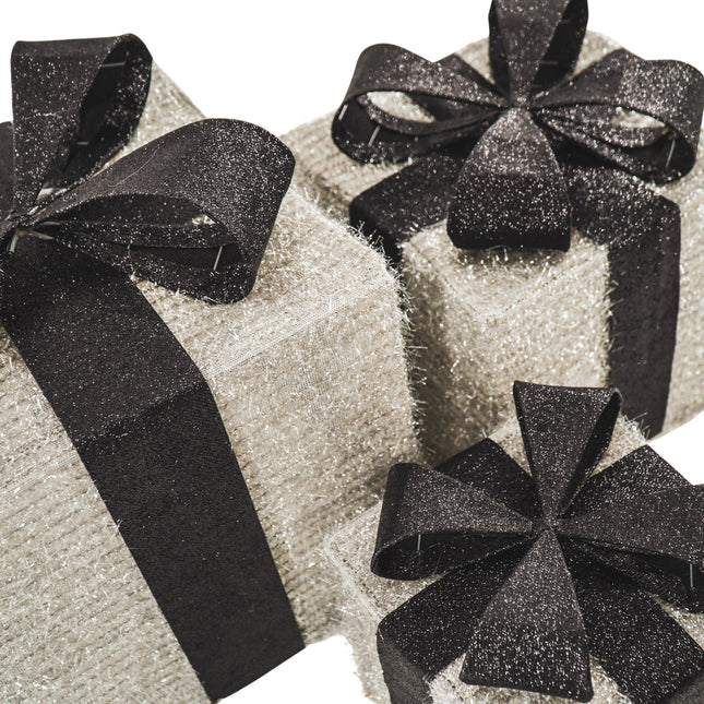 Kerst Led Lamp - Cadeau Set van 3 - Kunststof - Zilver/Zwart - 15cm/20cm/25cm