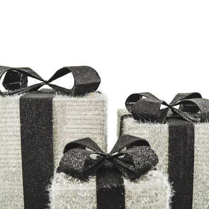 Kerst Led Lamp - Cadeau Set van 3 - Kunststof - Zilver/Zwart - 15cm/20cm/25cm