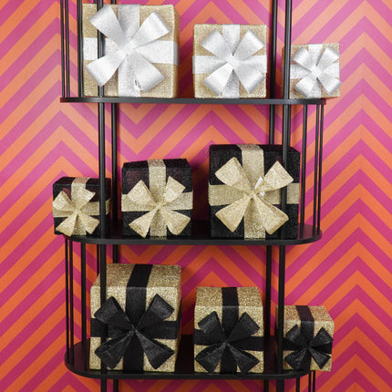 Kerst Led Lamp - Cadeau Set van 3 - Kunststof - Goud/Zilver - 15cm/20cm/25cm