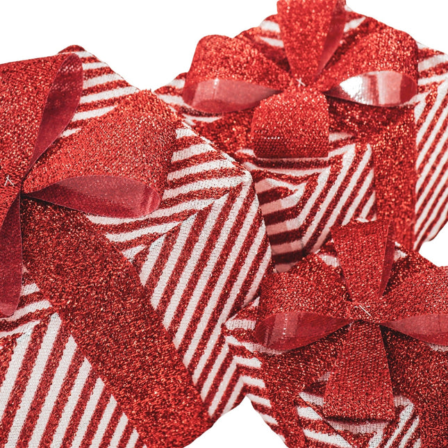 Kerst Led Lamp - Cadeau Set van 3 - Kunststof - Rood/Wit - 15cm/20cm/25cm