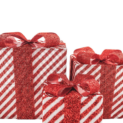Kerst Led Lamp - Cadeau Set van 3 - Kunststof - Rood/Wit - 15cm/20cm/25cm