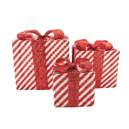 Kerst Led Lamp - Cadeau Set van 3 - Kunststof - Rood/Wit - 15cm/20cm/25cm