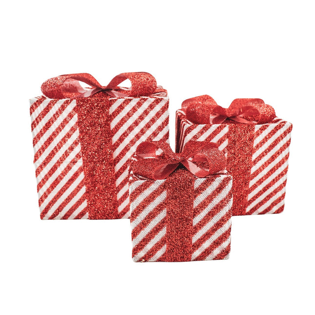 Kerst Led Lamp - Cadeau Set van 3 - Kunststof - Rood/Wit - 15cm/20cm/25cm