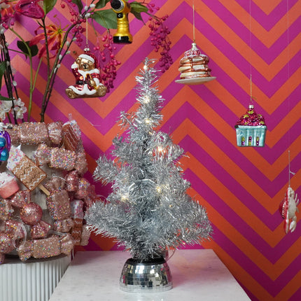 Kunstboom - Kerstboom met led lampjes - Kunststof - Zilver - 50 cm