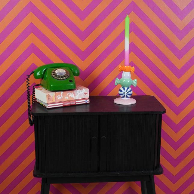 Kaarshouder- Kandelaar Stapel Snoepjes- Dolomiet - Paarse Swirl Multi Kleur- 11x11x18cm