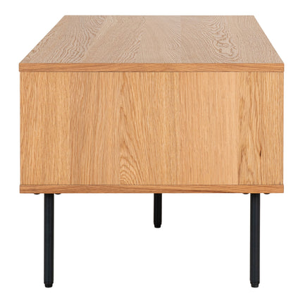 Kyoto Salontafel - Salontafel, 2 lades, eikenfineer, naturel, zwarte metalen poten 50x100x45 cm