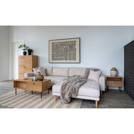 Kyoto Salontafel - Salontafel, 2 lades, eikenfineer, naturel, zwarte metalen poten 50x100x45 cm