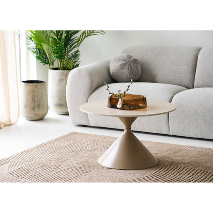 Annecy Salontafel - Salontafel, keramisch tafelblad/staal, travertin/zand ø70x41 cm