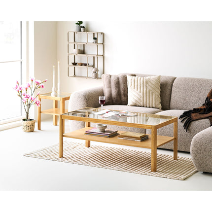 Lourmarin Salontafel - Salontafel, eiken/eikenfineer/gehard glas, naturel 110x60x45 cm