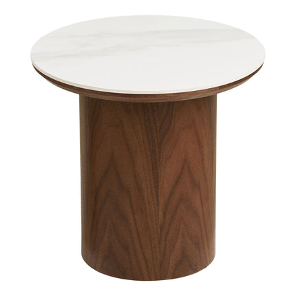 Noli Side Table - Bijzettafel, keramisch tafelblad/essenfineer, wit/donkerbruin ø40x38 cm