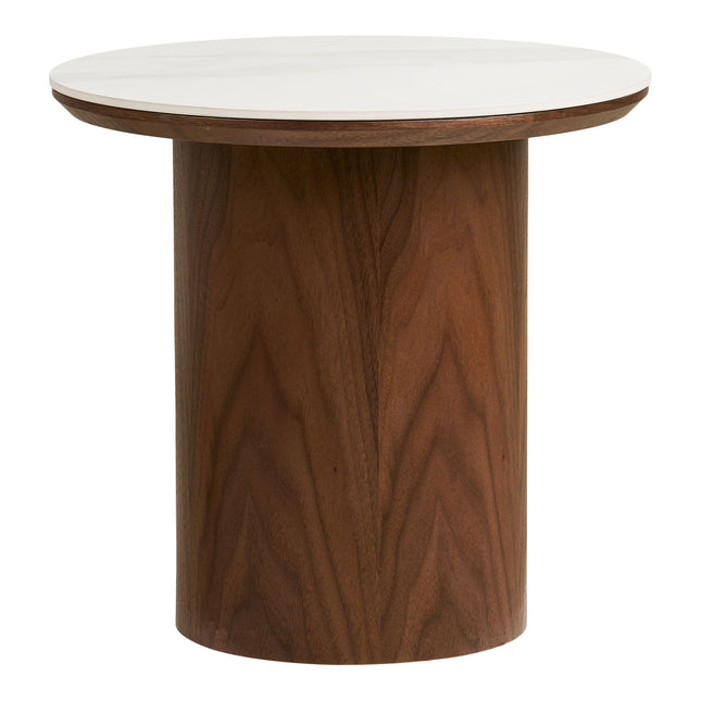 Noli Side Table - Bijzettafel, keramisch tafelblad/essenfineer, wit/donkerbruin ø40x38 cm