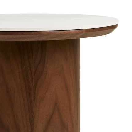 Noli Side Table - Bijzettafel, keramisch tafelblad/essenfineer, wit/donkerbruin ø40x38 cm