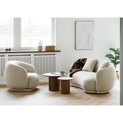 Noli Side Table - Bijzettafel, keramisch tafelblad/essenfineer, wit/donkerbruin ø40x38 cm