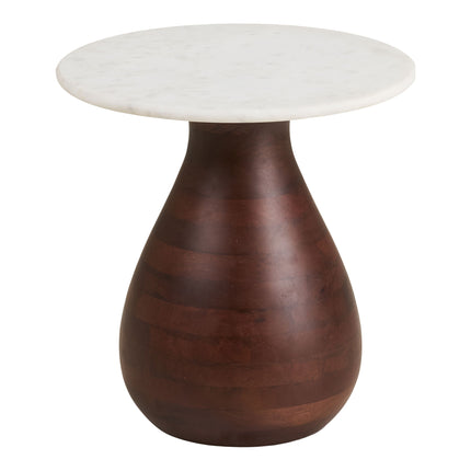 Heide Bijzettafel - Bijzettafel, mangohout/marmer, donkerbruin/wit ø40x41 cm