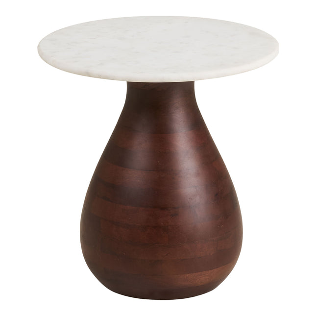 Heide Bijzettafel - Bijzettafel, mangohout/marmer, donkerbruin/wit ø40x41 cm