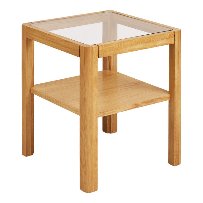 Lourmarin Bijzettafel - Bijzettafel, eiken/eikenfineer/gehard glas, naturel 40x40x45 cm