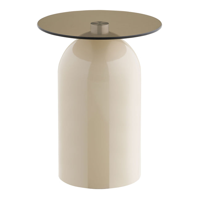 Ravello Bijzettafel - Bijzettafel, gehard glas/metaal, grijs/beige ø40x52 cm