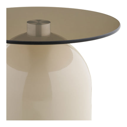 Ravello Bijzettafel - Bijzettafel, gehard glas/metaal, grijs/beige ø40x52 cm