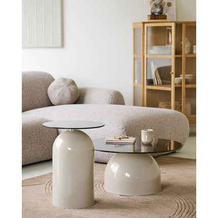 Ravello Bijzettafel - Bijzettafel, gehard glas/metaal, grijs/beige ø40x52 cm