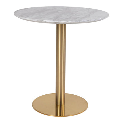 Bolzano Eettafel - marmerlook tafelblad, messinglook onderstel ø70x75 cm