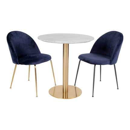 Bolzano Eettafel - marmerlook tafelblad, messinglook onderstel ø70x75 cm