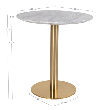 Bolzano Eettafel - marmerlook tafelblad, messinglook onderstel ø70x75 cm