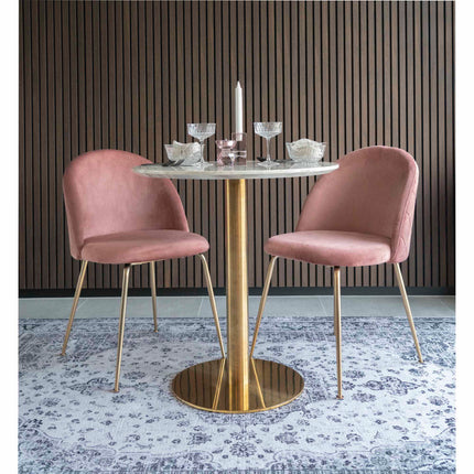 Bolzano Eettafel - marmerlook tafelblad, messinglook onderstel ø70x75 cm