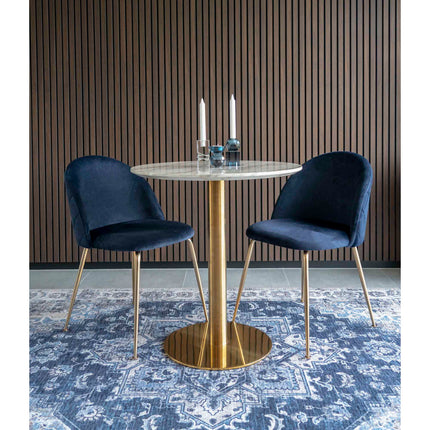 Bolzano Eettafel - marmerlook tafelblad, messinglook onderstel ø70x75 cm