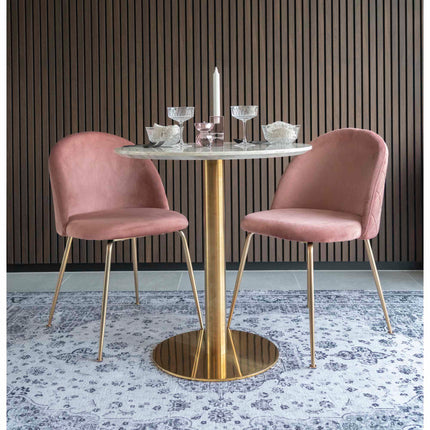 Bolzano Eettafel - marmerlook tafelblad, messinglook onderstel ø70x75 cm