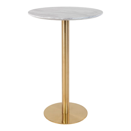 Bolzano Bar Table - Bartafel, blad in marmerlook, onderstel in messinglook ø70x105 cm