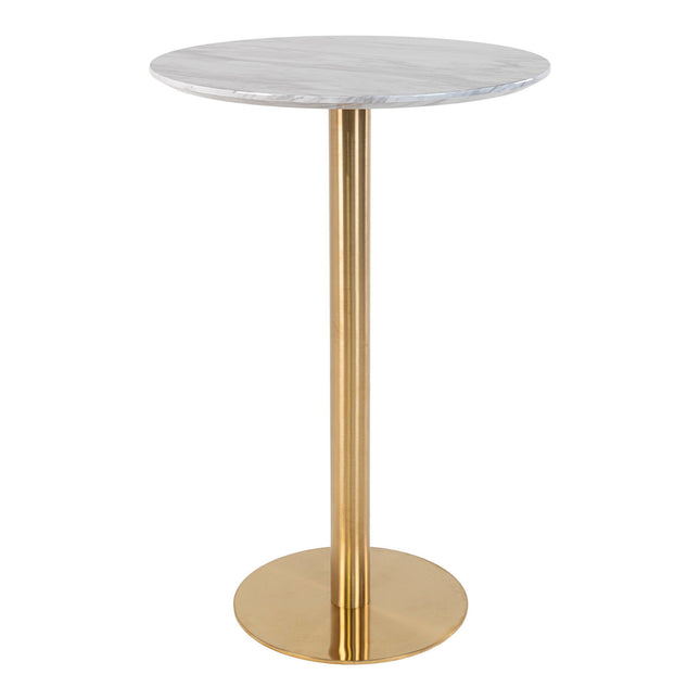 Bolzano Bar Table - Bartafel, blad in marmerlook, onderstel in messinglook ø70x105 cm