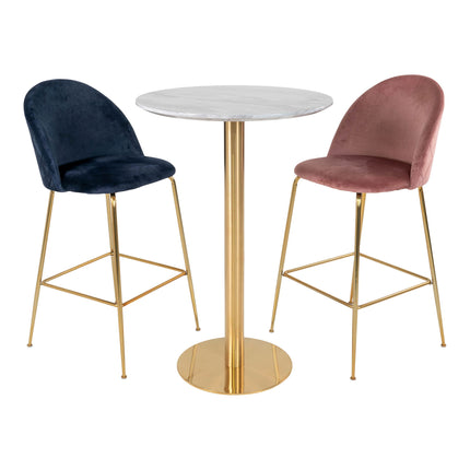 Bolzano Bar Table - Bartafel, blad in marmerlook, onderstel in messinglook ø70x105 cm