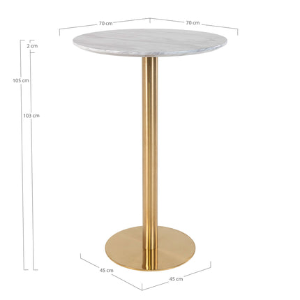 Bolzano Bar Table - Bartafel, blad in marmerlook, onderstel in messinglook ø70x105 cm
