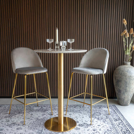 Bolzano Bar Table - Bartafel, blad in marmerlook, onderstel in messinglook ø70x105 cm