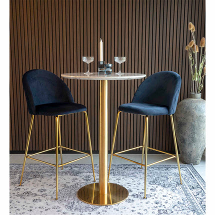 Bolzano Bar Table - Bartafel, blad in marmerlook, onderstel in messinglook ø70x105 cm