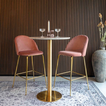 Bolzano Bar Table - Bartafel, blad in marmerlook, onderstel in messinglook ø70x105 cm