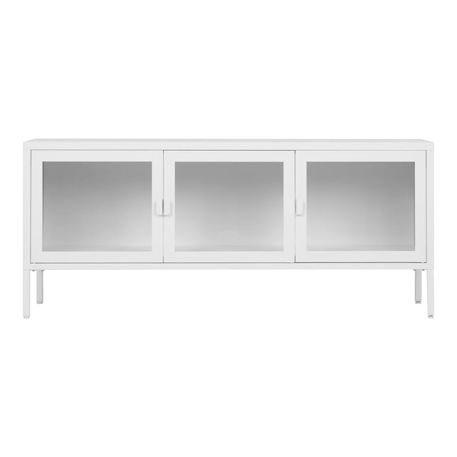 Brisbane TV-bench - TV-bench, 3 glazen deuren, staal, wit 130x40x55 cm