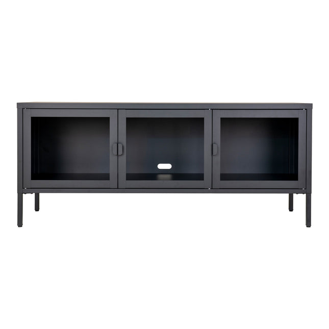 Brisbane tv-meubel - tv-meubel, 3 glazen deuren, staal, zwart 130x40x55 cm