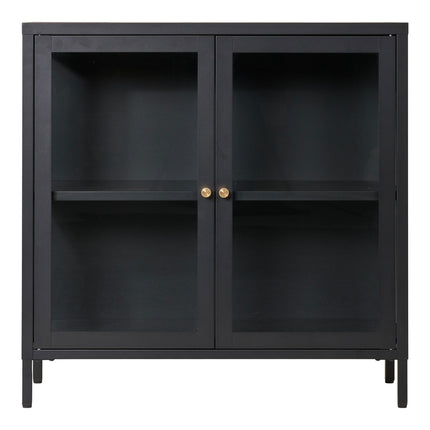 Dalby-kast - 2 glazen deuren, staal, zwart, 80x35x80 cm