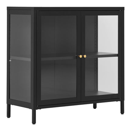Dalby-kast - 2 glazen deuren, staal, zwart, 80x35x80 cm
