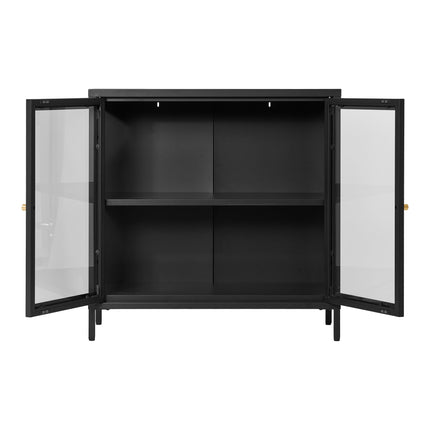 Dalby-kast - 2 glazen deuren, staal, zwart, 80x35x80 cm