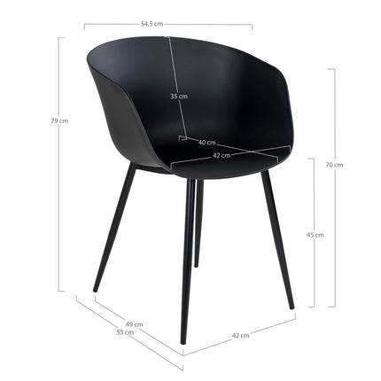 Roda Eetkamerstoel - Set van 2 Eetkamerstoelen, zwart met zwarte poten
