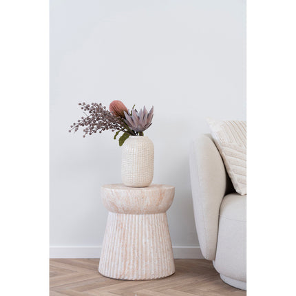 Bonn Bijzettafel - Bijzettafel, fiberclay met geribbelde structuur, naturel ø37x43 cm