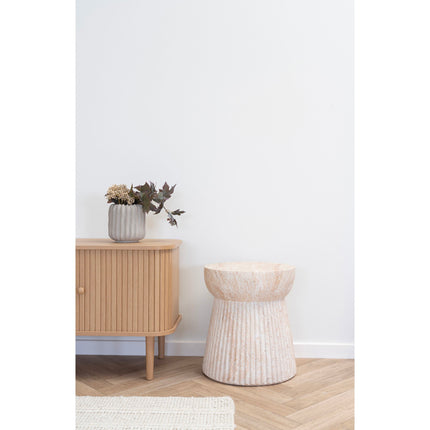 Bonn Bijzettafel - Bijzettafel, fiberclay met geribbelde structuur, naturel ø37x43 cm